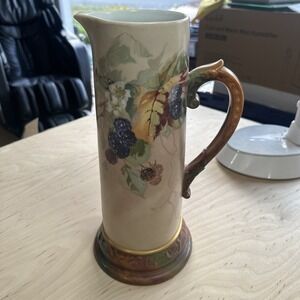 Antique D&C Limoges France Hand Painted Blackberry Tankard c1890s Porcelain 14"